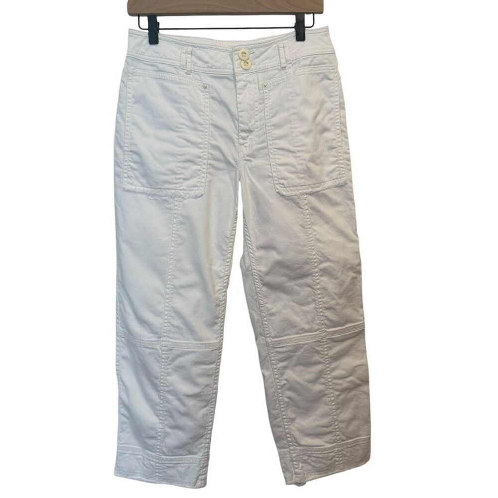 Anthropologie White Crop Barrel Leg Pants Size 28